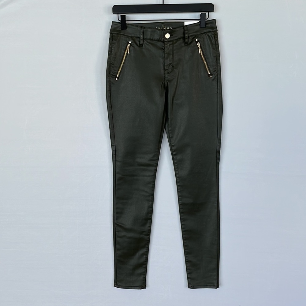 NWT WHBM MidRise Coated Moto Skinny Green 2R - Picture 4 of 16